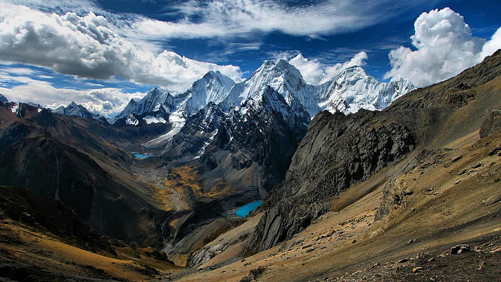peru, cordillera huayhuash, mountains, valley, clouds, mountain range, HD wallpaper