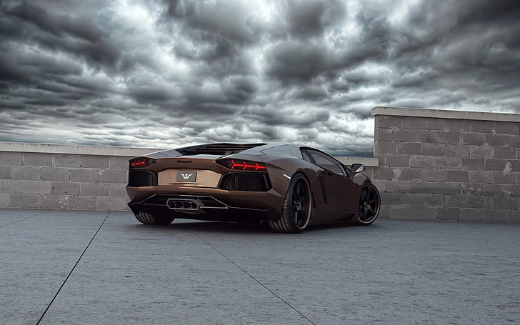 beige Lamborghini Aventador, rabbioso, wheelsandmore, car, sports Car, HD wallpaper