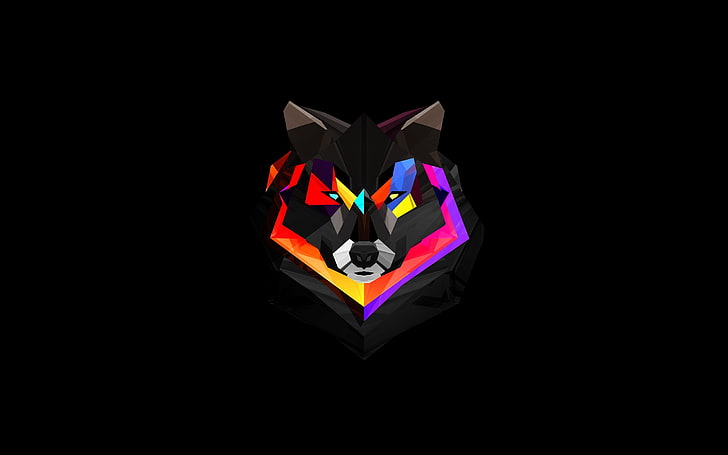 multicolored wolf illustration, geometry, digital art, simple background, HD wallpaper