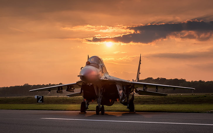 sunset, weapons, the plane, MIG-29, HD wallpaper