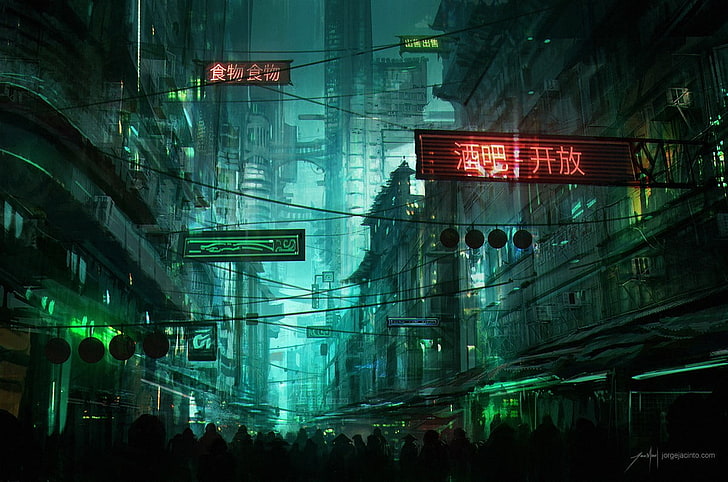 building signage at nighttime, futuristic, cityscape, cyberpunk