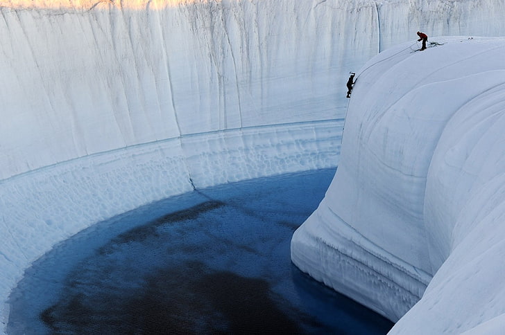 Arctic, ice, snow, climbing, winter, cold temperature, water, HD wallpaper