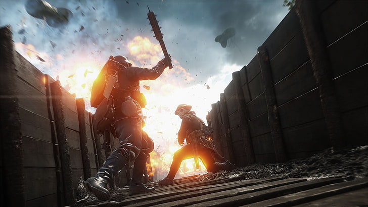 two men fighting game digital wallpaper, Battlefield 1, building exterior
