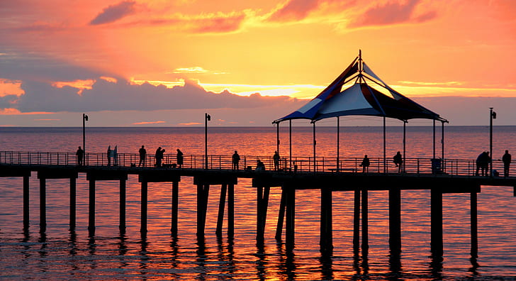 silhouette photo of dock, adelaide, australia, adelaide, australia