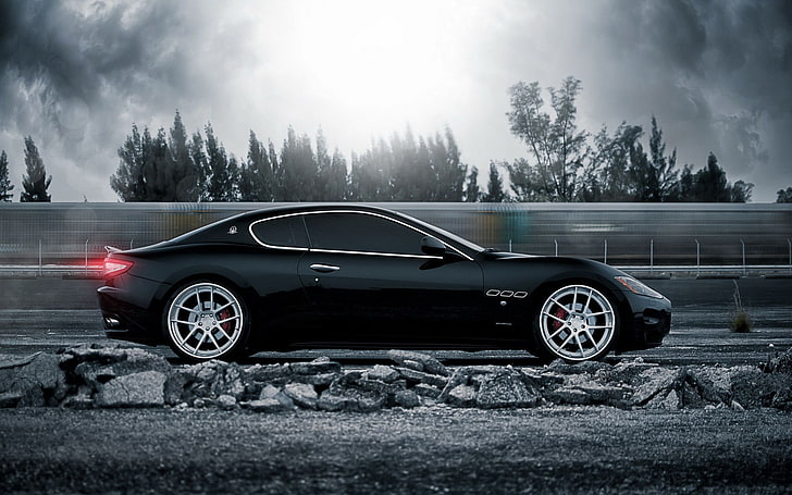 black coupe, Maserati, car, Maserati GranTurismo, black cars