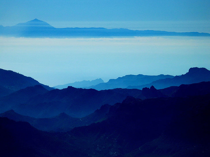 mountains, landscape, nature, mist, blue, scenics - nature, mountain range, HD wallpaper