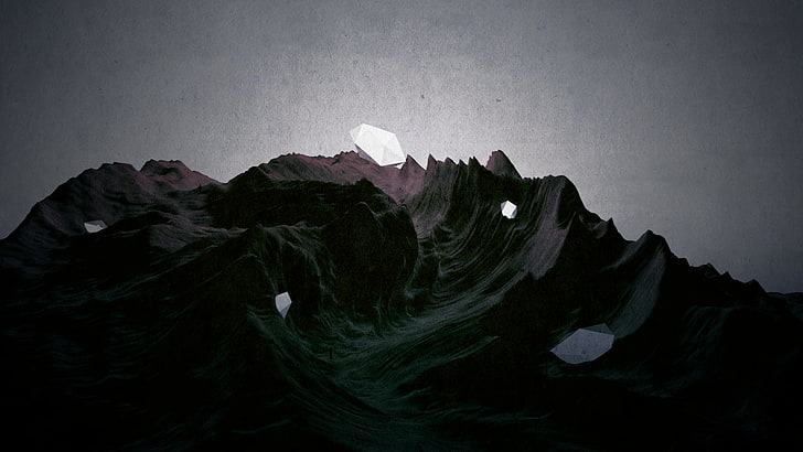 black mountains, minimalism, digital art, dark, abstract, nature