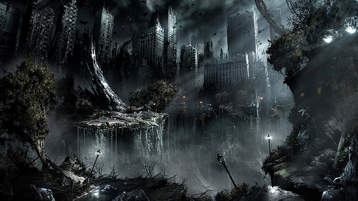war black dark night destruction apocalypse fantasy art science fiction cities 1920x1080 wallpape Abstract Fantasy HD Art, HD wallpaper