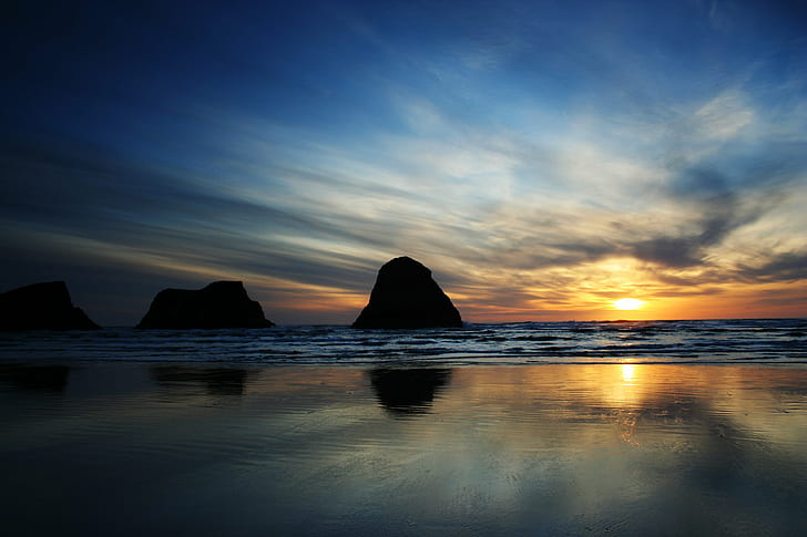 photography of sea shore during sunset, cannon beach, cannon beach, HD wallpaper