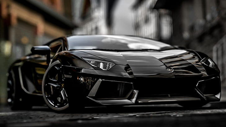 2014 Lamborghini Aventador black supercar front view, HD wallpaper