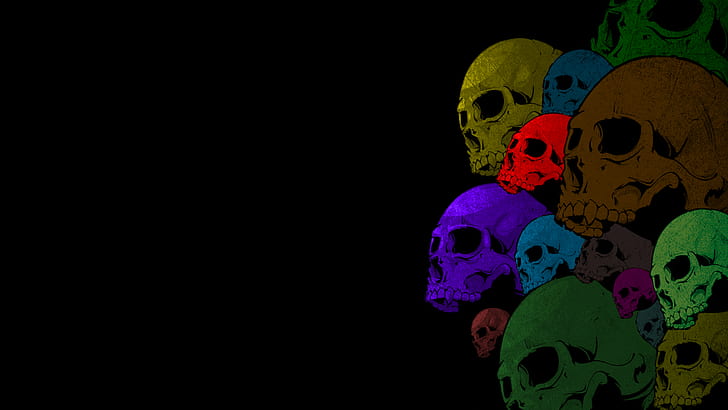 Black Skulls Colorful HD, skulls illustration, digital/artwork