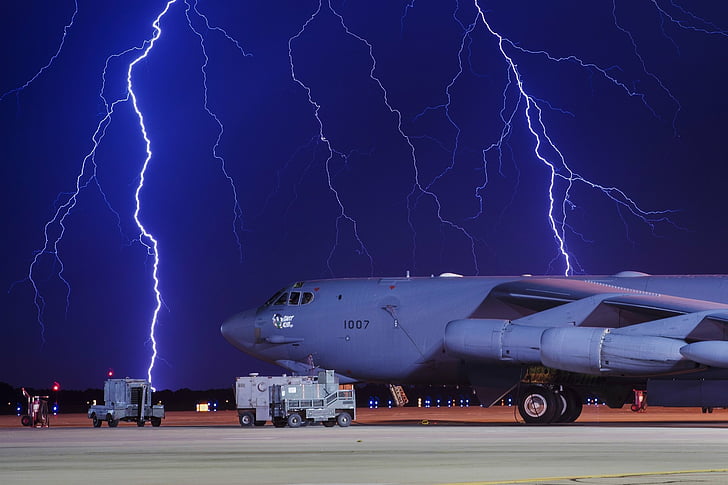 Bombers, Boeing B-52 Stratofortress, Aircraft, Lightning, Night