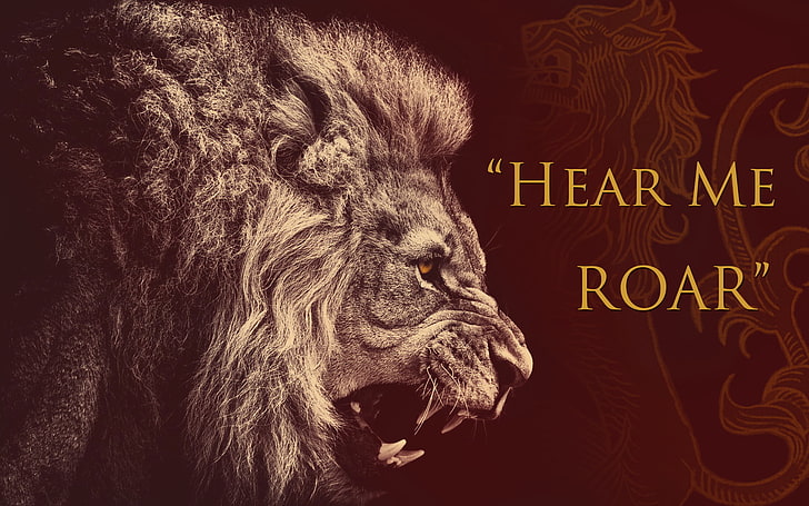 lion graphic art with hear me roar text overlay, House Lannister, HD wallpaper