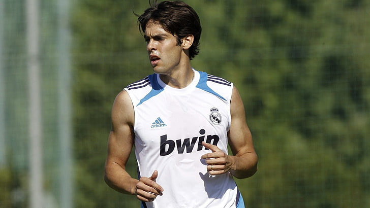 men's white Adidas sleeveless jersey shirt, Real Madrid, Kaká