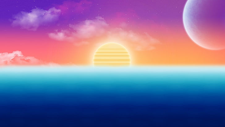 sunset, planet, space, vintage, colorful, clouds, sky, cloud - sky, HD wallpaper