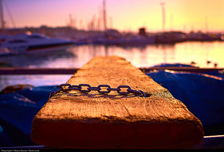 brown lumber with metal chain near at sea, nautical Vessel, harbor