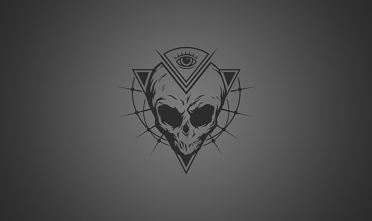 aliens, simple background, triangle, skull, the all seeing eye