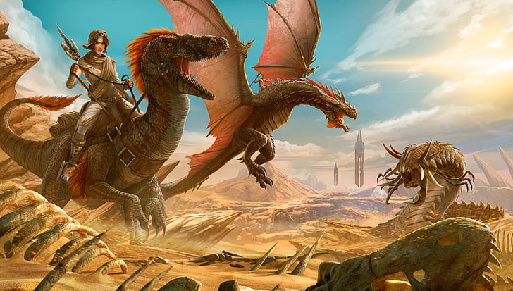 dragon and worm wallpaper, ARK: Scorched Earth, DLC, ARK: Survival Evolved, HD wallpaper
