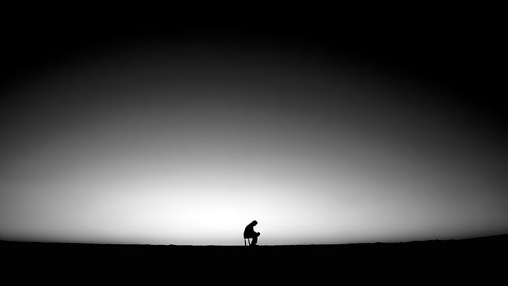 illustration of person sitting on chair, alone, abandoned, minimalism, HD wallpaper