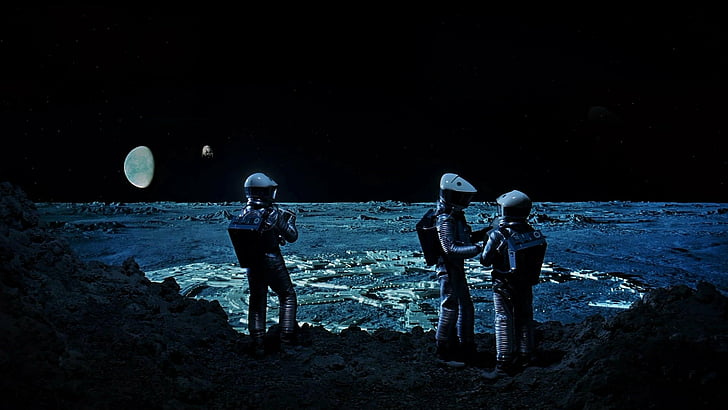 Movie, 2001: A Space Odyssey, night, moon, nature, sky, group of people