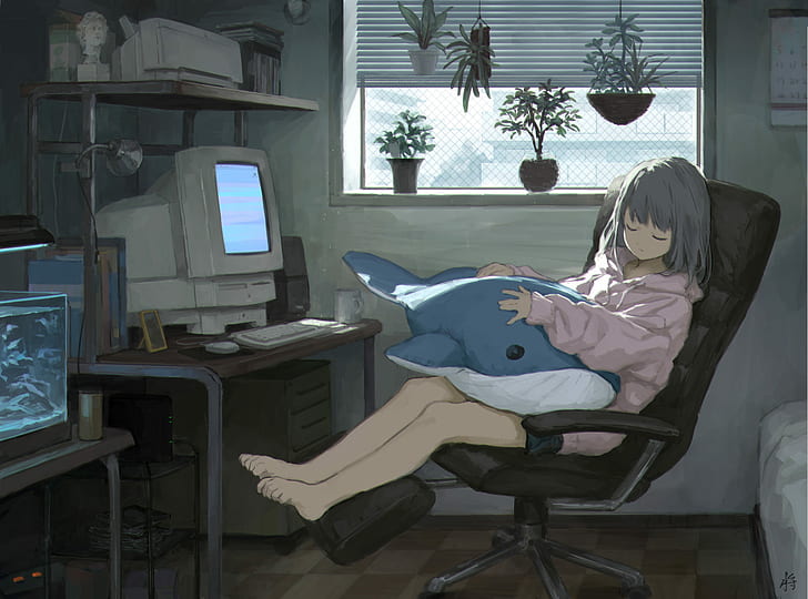 anime, anime girls, original characters, indoors, sleeping, HD wallpaper