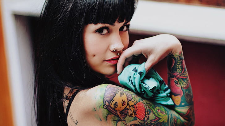 tattoo, Violetrose Suicide, pierced nose, women, Suicide Girls