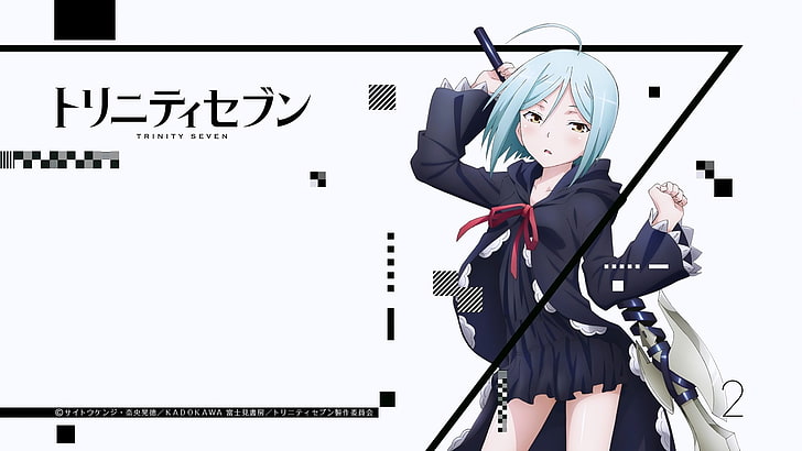 Trinity Series blue-haired female anime character, Trinity Seven