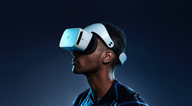 Mi VR, 4K, VR headset, headshot, virtual reality simulator, HD wallpaper