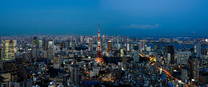 Tokyo Tower, Japan, cityscape, city lights, dusk, architecture