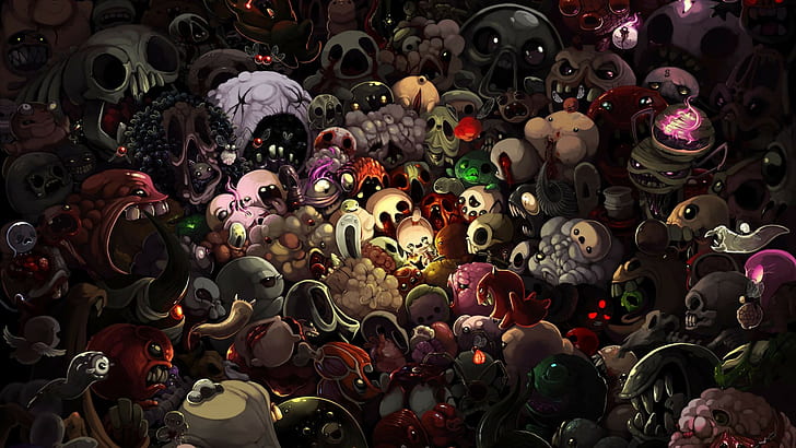 monster illustrations, The Binding of Isaac, variation, large group of objects, HD wallpaper