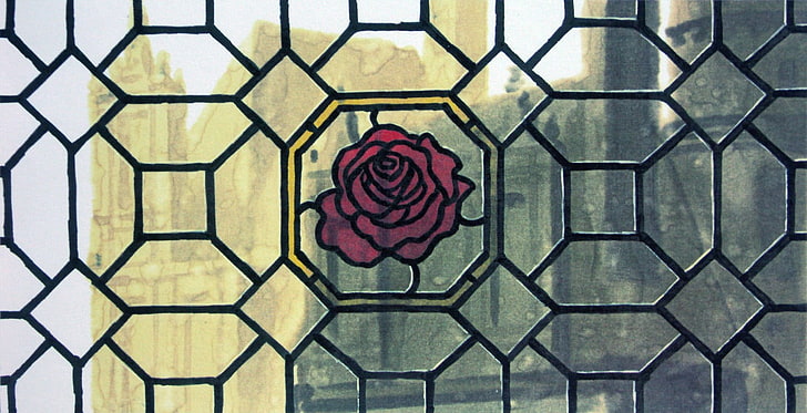 red rose tile, concept art, Beauty and the Beast, Disney, pattern, HD wallpaper