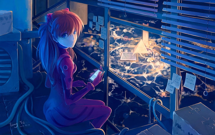 female anime character, drawing, Asuka Langley Soryu, Neon Genesis Evangelion, HD wallpaper