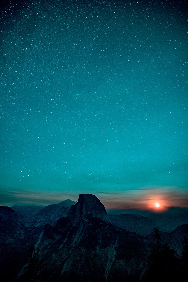 sunset, nature, mountains, starry night, Half Dome, star - space