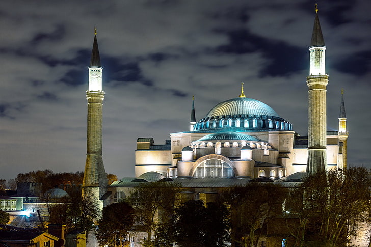 Mosques, Hagia Sophia, Architecture, Dome, Istanbul, Night, HD wallpaper