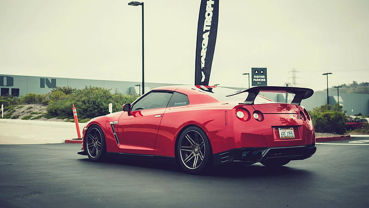 red sports coupe, Nissan GTR, Nissan GT-R R35, car, mode of transportation, HD wallpaper