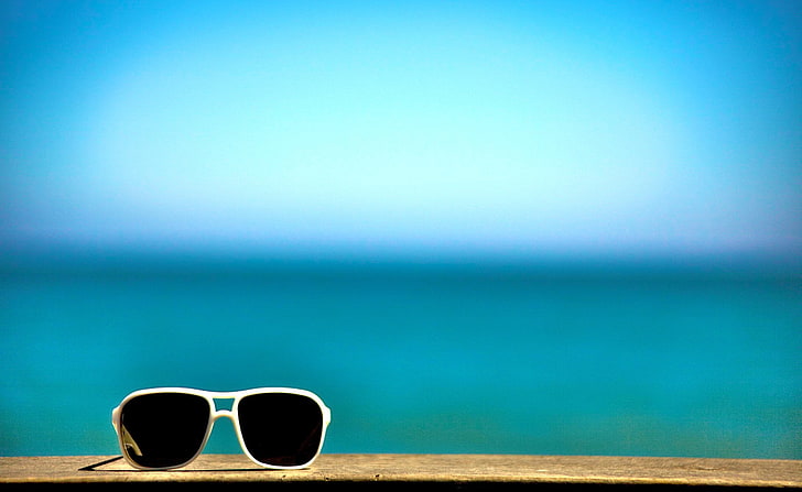 Summer Time Malibu, California, white framed black lens sunglasses, HD wallpaper