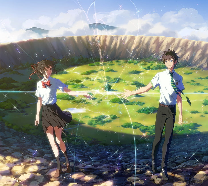 two female and male anime characters, anime girls, Kimi no Na Wa, HD wallpaper