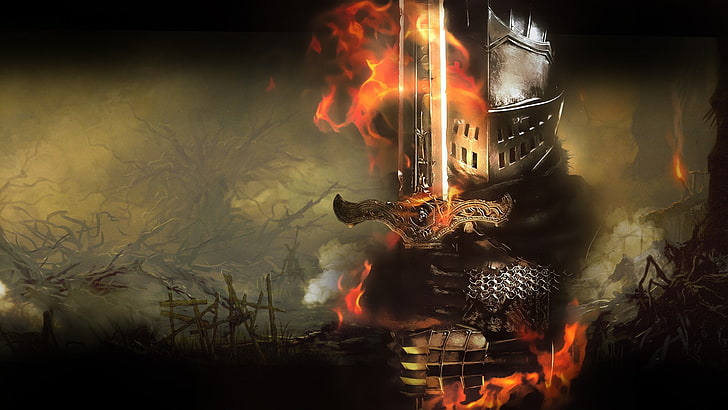 knight holding sword wallpaper, Dark Souls, video games, fantasy art
