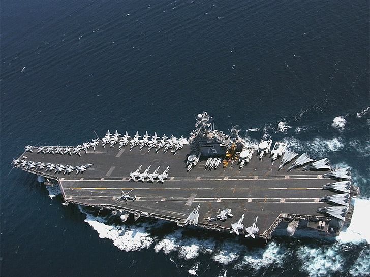 aircraft carrier, warship, military, aerial view, water, high angle view, HD wallpaper