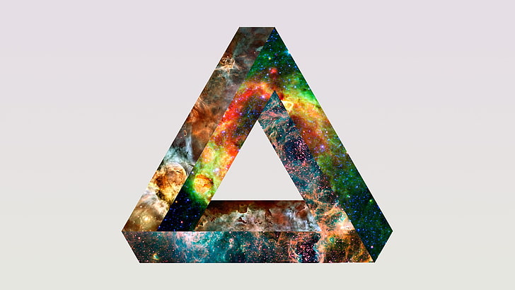 multicolored triangle wallpaper, Penrose triangle, space, simple background