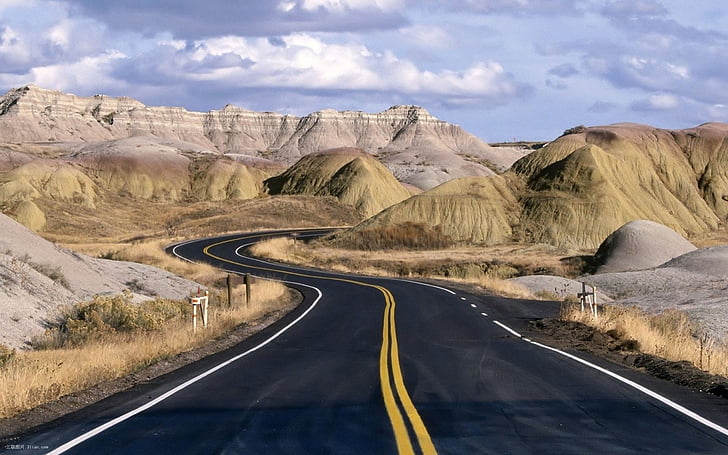 carretera, curvas, desierto, montes