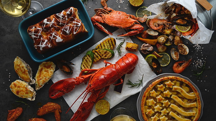 food, seafood, dish, lobster, animal source foods, meal, cuisine