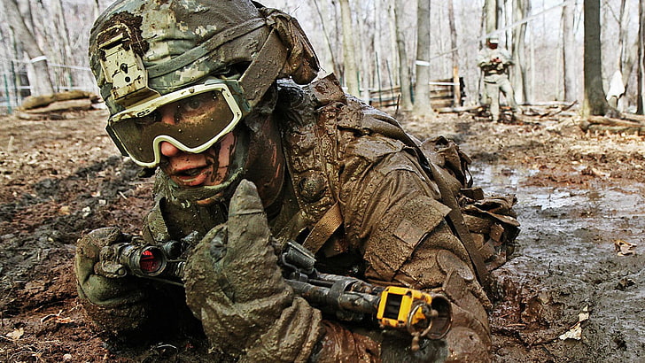 military, soldier, mud, blank-firing adapter, United States Army, HD wallpaper