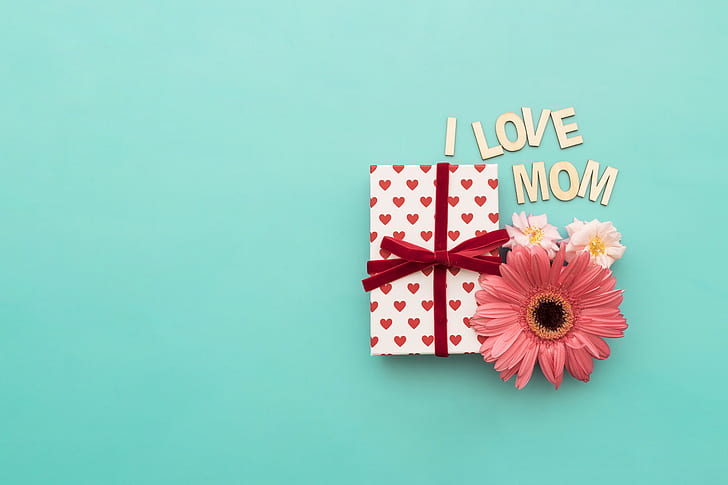 flower, holiday, gift, Love, happy, mom, box, design, heart, HD wallpaper