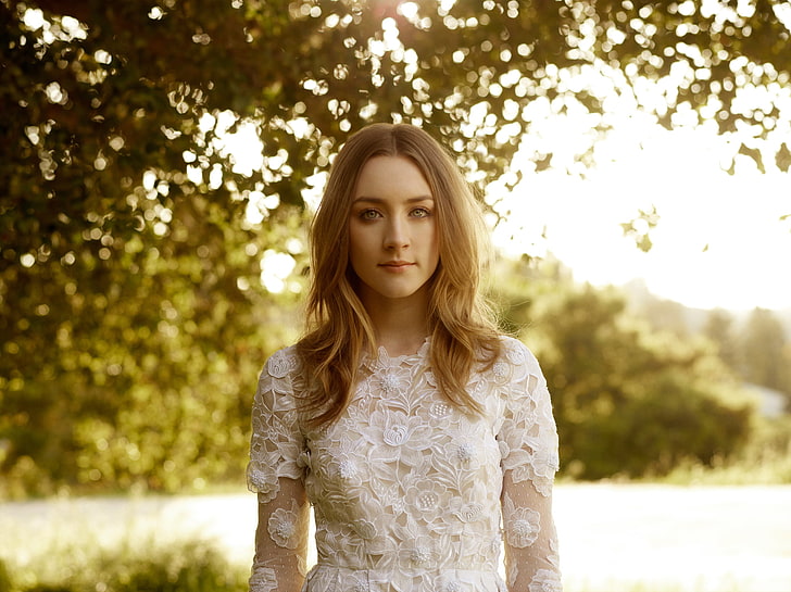 women's white floral sheer long-sleeved top, glare, photo, dress, HD wallpaper