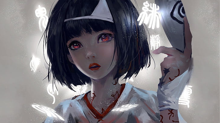 black haired female anime, short hair, red eyes, Asian, Nora (Noragami)