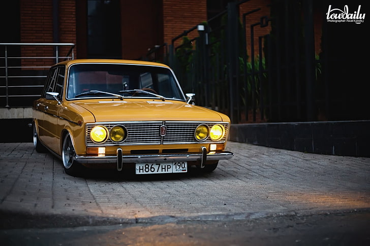 yellow Tofas Murat 131 sedan, Lada, VAZ, 2103, low classic, car, HD wallpaper