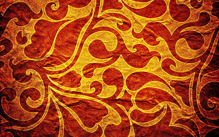 yellow and red paisley textile, color, patterns, paint, beautiful, HD wallpaper