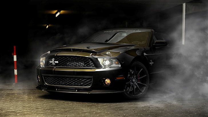 black sports car, muscle cars, Ford Mustang Shelby, mode of transportation