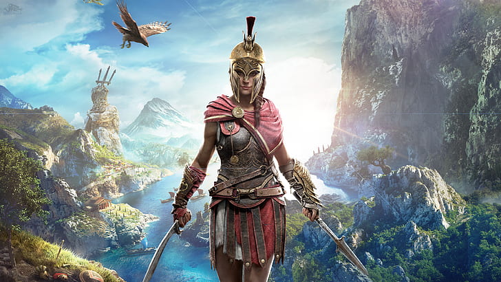 video games, colorful, warrior, fantasy girl, Kassandra, Assassins Creed: Odyssey, HD wallpaper